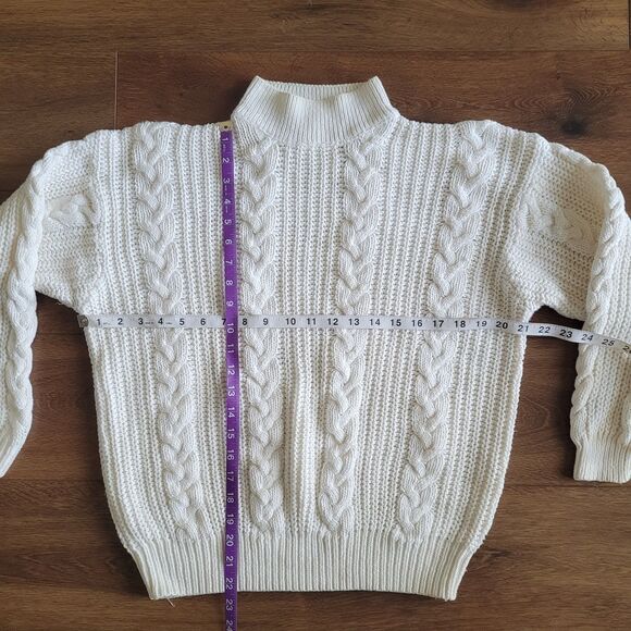 Vintage Cable Knit Sweater Womens S White Cream Mock Neck Fisherman 80s 90s - Picture 5 of 11